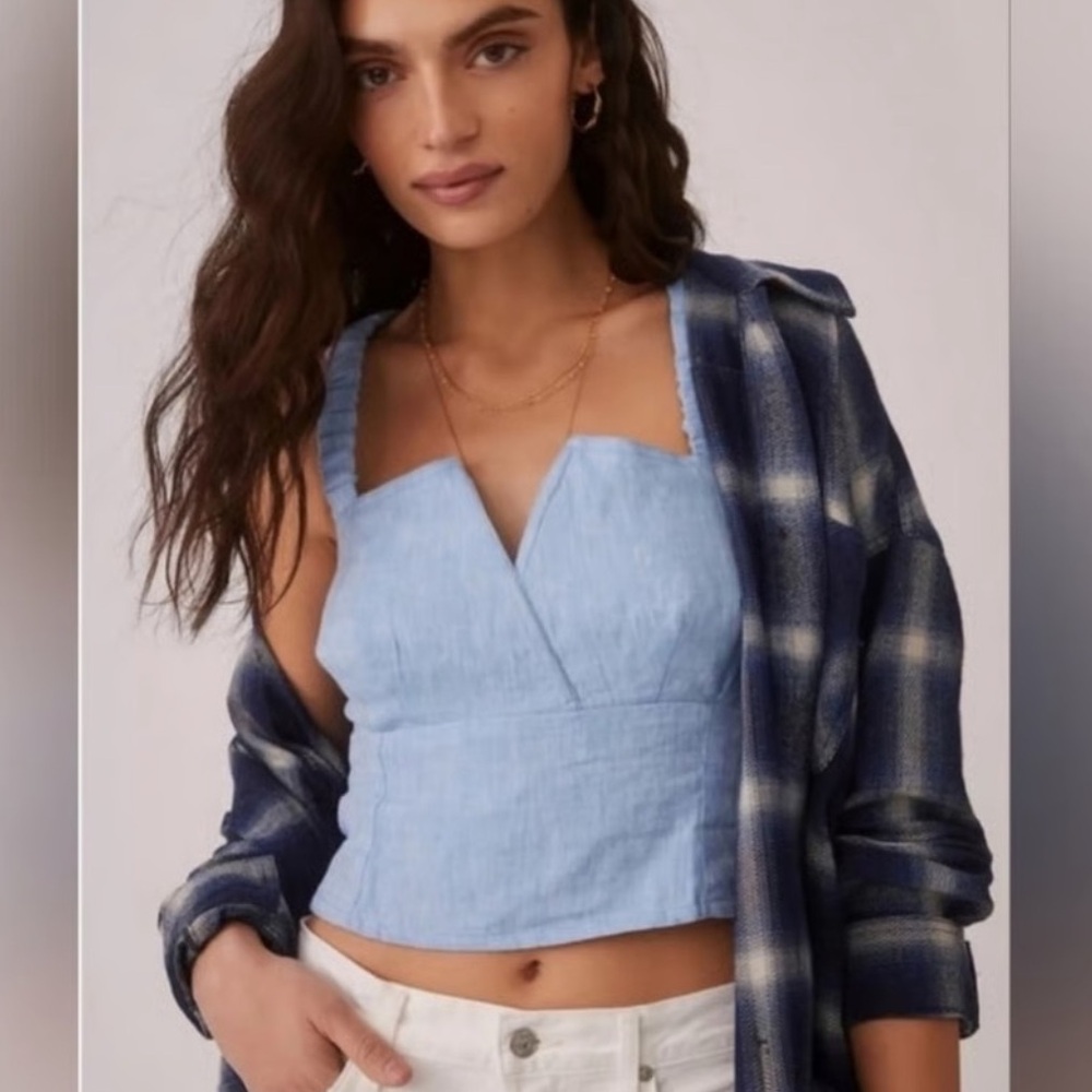 Anthropologie Linen Utility Corset Crop Top